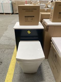 (COLLECTION ONLY) 500 X 360MM TOILET UNIT IN MIDNIGHT BLUE & WHITE WITH BTW PAN & SEAT WITH CONCEALED CISTERN FITTING KIT - RRP £780: LOCATION - D2