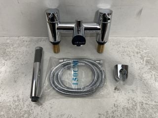 DECK MOUNTED BSM IN CHROME WITH PENCIL STYLE SHOWER HANDSET, HOSE AND WALL MOUNTING BRACKET RRP £395: LOCATION - RACKING 1