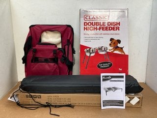 3 X ASSORTED PET ITEMS TO INCLUDE CLASSIC DOUBLE DISH HIGH FEEDER: LOCATION - E3