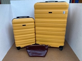 3 X ASSORTED JOHN LEWIS & PARTNERS TRAVEL ITEMS TO INCLUDE LARGE HARDSHELL WHEELED SUITCASE IN YELLOW: LOCATION - E4