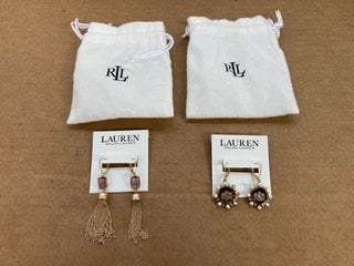 RALPH LAUREN GOLD TONE STONE HUGGIE DROP EARRINGS-- RRP £89.00 TO INCLUDE RALPH LAUREN PEARL CREST DROP EARRINGS IN GOLD/WHITE- RRP £55.00: LOCATION - E5