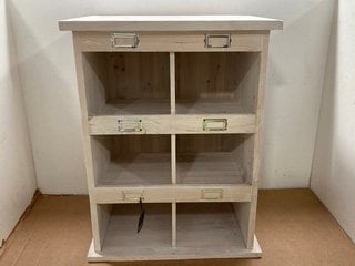 6 HOLE SMALL WOODEN STORAGE UNIT IN CREAM: LOCATION - WH9