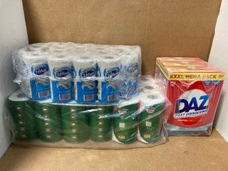 3 X CLEANING ITEMS TO INCLUDE 3 X BOX OF DAZ XXXL MEGA PACK FAST DISSOLVING WASHING MACHINE CAPSULES: LOCATION - G8