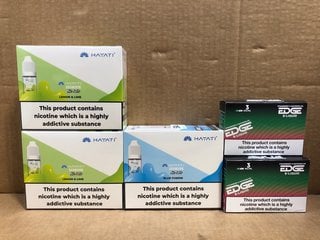 6 X BOX OF VAPE ITEMS TO INCLUDE HAYATI PRO MAX 20MG BLUE FUSION NIC SALTS (PLEASE NOTE: 18+YEARS ONLY. ID MAY BE REQUIRED): LOCATION - G9