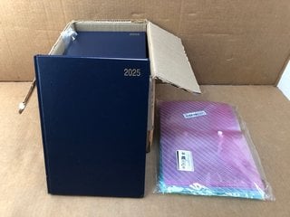 QTY OF A4 NAVY ANNUAL 2025 DIARIES TO INCLUDE PACK OF DIFFERENT COLOURED A4 FOLDERS: LOCATION - G10