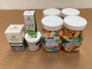 7 X HEALTH SUPPLEMENTS TO INCLUDE 4 X SUPREME CBD MIXED FRUIT CBD BEAR SWEETS - BBE - 30/03/25 (PLEASE NOTE: 18+YEARS ONLY. ID MAY BE REQUIRED): LOCATION - G15