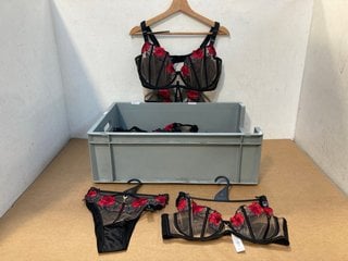 QTY OF ANNE SUMMERS CAGED ROSE NON PAD BALCONY LINGERIE SETS IN RED AND BLACK IN VARIOUS SIZES: LOCATION - F13