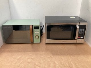 RUSSELL HOBBS SCANDI COMPACT DIGITAL MICROWAVE IN MATTE GREEN- MODEL NO RHMD714MG-MN TO INCLUDE TOSHIBA MICROWAVE OVEN IN BLACK- MODEL NO ML-EM23P(SS): LOCATION - F11