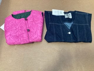 DAMSON-MADDER GEORGIE REVERSIBLE GILET IN PINK SATIN- UK SIZE 16 TO INCLUDE DAMSON MADDER INDIGO SHELL DENIM TOP- UK SIZE 16: LOCATION - F8