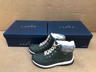 2 X PAIRS OF LUNAR LADIES JETT ANKLE BOOTS IN OLIVE- UK SIZE 4 : COMBINED RRP £100.00: LOCATION - F6