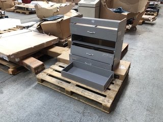 4 DRAWER CABINET IN GREY ( DAMAGED ) TO INCLUDE CORONA 2 DOOR 1 SHELF FLAT SCREEN TV UNIT IN SOLID PINE WOOD: LOCATION - A3