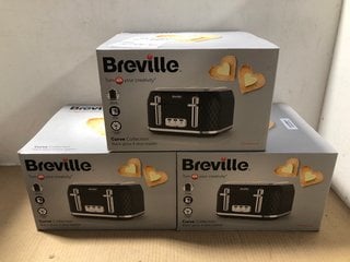 3 X BREVILLE CURVE COLLECTION BLACK 4 SLICE TOASTERS: LOCATION - AR1