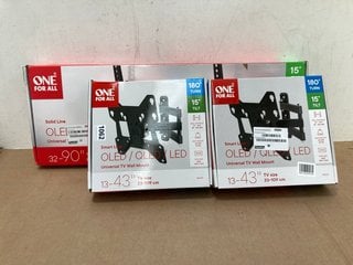 3 X ASSORTED UNIVERSAL TV WALL MOUNTS TO INCLUDE ONE FOR ALL WM2251: LOCATION - AR3