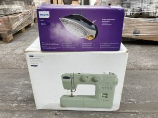 2 X ASSORTED ITEMS TO INCLUDE PHILIPS AZUR 7000 SERIES STEAM IRON AND JL110 SEWING MACHINE: LOCATION - AR6