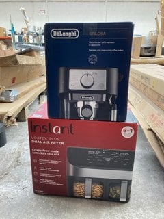 2 X KITCHEN ITEMS TO INCLUDE DELONGHI STILOSA ESPRESSO COFFEE MACHINE AND INSTANT VORTEX PLUS DUAL AIR FRYER: LOCATION - AR7