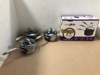 2 X ASSORTED KITCHEN ITEMS EAZIGLIDE PAN SETS TO INCLUDE 3 PIECE TOUGHENED ALUMINIUM SAUCEPAN SET: LOCATION - AR11