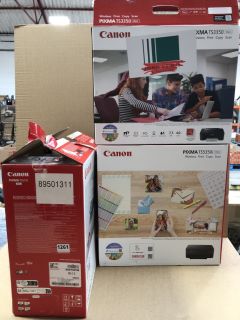 3 X ASSORTED CANON HOME/OFFICE PRINTERS TO INCLUDE CANON PIXMA TS5151 PRINTER: LOCATION - AR16