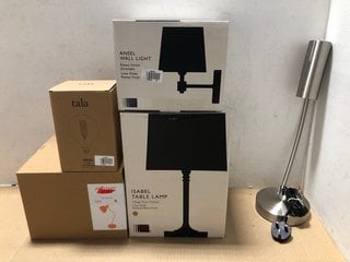 5 X ASSORTED LIGHTING ITEMS TO INCLUDE JOHN LEWIS & PARTNERS ANSEL WALL LIGHT WITH LINEN SHADE IN PEWTER FINISH: LOCATION - BR8