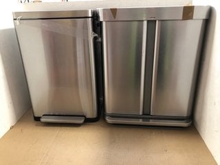 2 X STAINLESS STEEL PEDAL BINS TO INCLUDE SIMPLEHUMAN DUAL COMPARTMENT RECYCLING BIN: LOCATION - BR11