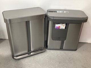 2 X SIMPLEHUMAN 58L DUAL COMPARTMENT STEP CAN IN STAINLESS STEEL: LOCATION - BR12