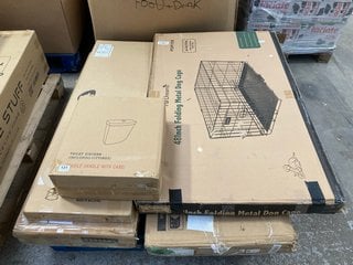 PALLET OF ASSORTED ITEMS TO INCLUDE FUR DREAMS 48'' FOLDING METAL DOG CAGE: LOCATION - B8 (KERBSIDE PALLET DELIVERY)