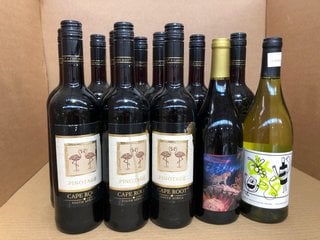 12 X ASSORTED BOTTLES OF WINE TO INCLUDE PINOTAGE CAPE ROOT 13% VOL 75CL (WE OPERATE A CHALLENGE 25 POLICY. 18+ ID MAY BE REQUIRED UPON COLLECTION/DELIVERY, E.G. A VALID PASSPORT OR PHOTO DRIVING LIC