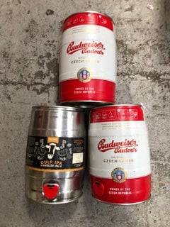 (COLLECTION ONLY) 3 KEGS OF MIXED BEERS TO INCLUDE BUDWEISER BUDVAR 5L 5% VOL BBE - 11/06/24: LOCATION - BR17