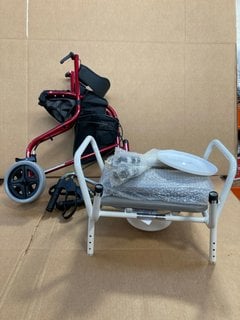 2 X ASSORTED ITEMS TO INCLUDE DRIVE PERFORMANCE HEALTH STEEL TRI WALKER WITH SEAT: LOCATION - E8