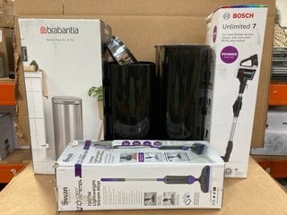 5 X ASSORTED HOUSE HOLD ITEMS TO INCLUDE BRABANTIA 30L NEWLCON PEDAL BIN , SWAN 1300W LIGHTWEIGHT STEAM MOP: LOCATION - E7