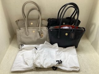 4 X ASSORTED WOMENS TEXTURED LEATHER HANDBAGS IN NAVY AND LIGHT GREY: LOCATION - H3