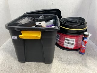 3 X ASSORTED TOOL AND IMPROVEMENT ITEMS TO INCLUDE STANLEY CLIP LID PLASTIC STORAGE BOX IN BLACK AND YELLOW: LOCATION - E6