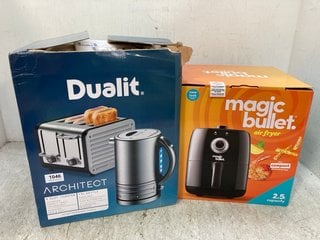 DUALIT ARCHITECT 4 SLICE TOASTER WITH 1.5L RAPID BOIL KETTLE TO INCLUDE MAGIC BULLET AIR FRYER: LOCATION - E5