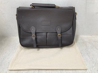 BARBOUR LEATHER BRIEFCASE IN CHOCOLATE - RRP - £169: LOCATION - E0