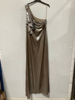 RALPH LAUREN SLEEVELESS SILK GLITTER GOWN IN DARK GOLD SIZE: 10 - RRP - £419: LOCATION - E0