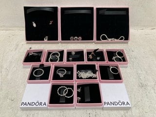 14 X ASSORTED PANDORA ITEMS TO INCLUDE HEART JEWEL SILVER BRACELET - COMBINED RRP - £400: LOCATION - E0