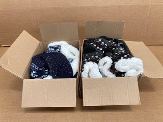 2 X SMALL BOXES OF ASSORTED PATTERN MUK LUKS WELLIE SOCKS IN VARIOUS COLOURS (ONE SIZE): LOCATION - H12