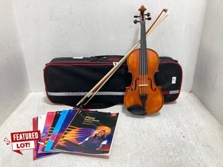 HIDERSINE WOODEN VIOLIN IN DARK WOOD BROWN WITH EDUCATION LEARNING BOOKS AND PROTECTIVE CASE IN BLACK - RRP - £460: LOCATION - E0