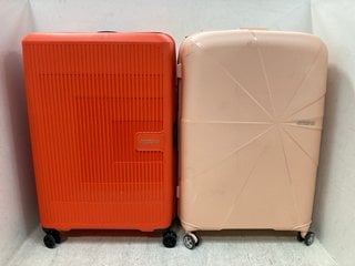 2 X ASSORTED JOHN LEWIS AND PARTNERS MEDIUM SIZED HARDSHELL TRAVEL SUITCASES IN ORANGE AND PEACH: LOCATION - F6