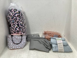 QTY OF ASSORTED JOHN LEWIS AND PARTNERS ITEMS TO INCLUDE BEAU & ELLIOT HEART PATTERNED HANDBAG IN LIGHT GREY AND PINK: LOCATION - F6