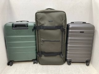 3 X ASSORTED JOHN LEWIS AND PARTNERS SMALL HARD/SOFT SHELL TRAVEL SUITCASES IN DARK GREEN AND GREY: LOCATION - F6