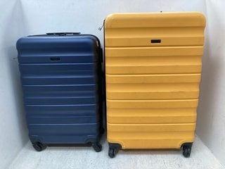 2 X ASSORTED SIZED JOHN LEWIS AND PARTNERS HARDSHELL TRAVEL SUITCASES IN NAVY AND YELLOW: LOCATION - F6