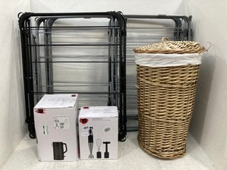 QTY OF ASSORTED JOHN LEWIS AND PARTNERS HOUSEHOLD ITEMS TO INCLUDE 5 X METAL FRAMED CLOTHES AIRERS , HAND BLENDER WITH MULTIPLE ACCESSORIES: LOCATION - F7