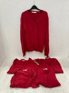 QTY OF JOHN LEWIS AND PARTNERS CHILDRENS BUTTON UP SCHOOL CARDIGANS IN RED IN VARIOUS SIZES: LOCATION - F8