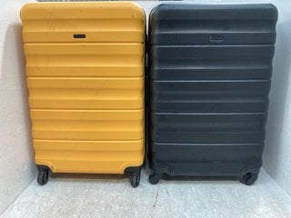 2 X JOHN LEWIS AND PARTNERS MEDIUM SIZED HARDSHELL TRAVEL SUITCASES IN BLACK AND YELLOW: LOCATION - F10