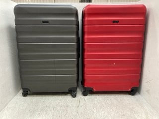 2 X JOHN LEWIS AND PARTNERS MEDIUM SIZED HARDSHELL TRAVEL SUITCASES IN RED AND DARK GREY: LOCATION - F10