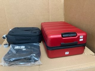 3 X ASSORTED JOHN LEWIS AND PARTNERS LUGGAGE BAGS TO INCLUDE LARGE HARDSHELL TRAVEL SUITCASE IN RED: LOCATION - G11