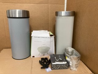 QTY OF ASSORTED JOHN LEWIS AND PARTNERS HOUSEHOLD ITEMS TO INCLUDE PORTABLE CHARCOAL BARBECUE , STAINLESS STEEL BO TOUCH BIN IN GREY: LOCATION - G11