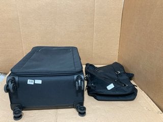 JOHN LEWIS AND PARTNERS MEDIUM SIZED SOFT SHELL SUITCASE IN BLACK TO INCLUDE SANDQUIST CANVAS LARGE BACKPACK IN BLACK: LOCATION - G10