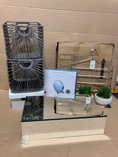 QTY OF ASSORTED JOHN LEWIS AND PARTNERS HOUSEHOLD ITEMS TO INCLUDE OPUS EXTENDING MIRROR , 2 X FAKE TERRARIUM PLANTS IN PATTERNED POTS IN CREAM: LOCATION - G8