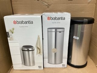 3 X ASSORTED WASTE BINS TO INCLUDE BRABANTIA 60L TOUCH BIN: LOCATION - G6